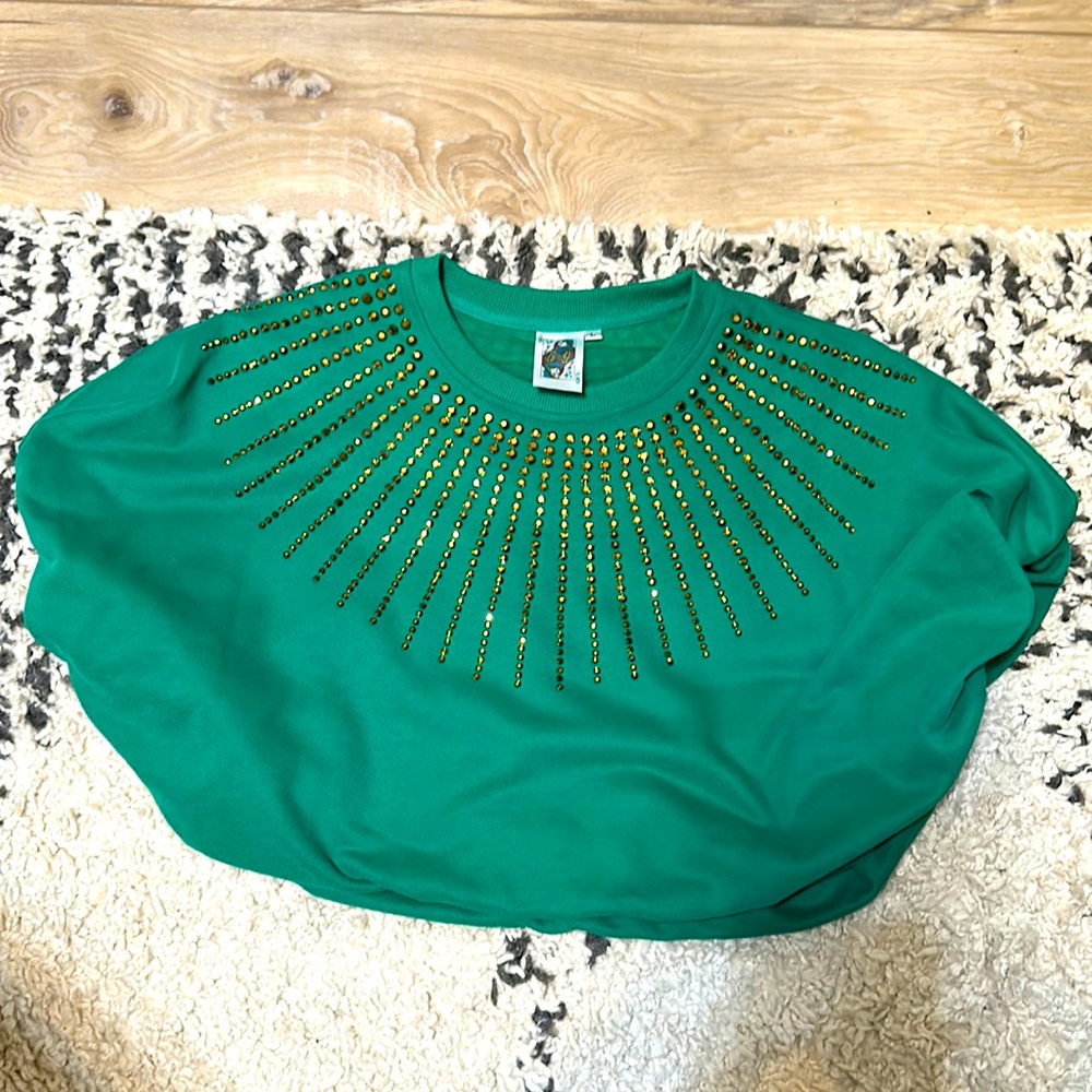 Queen of Sparkles Kelly Green and Gold Cropped Bubble sweatshirt too Large